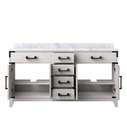 Laurel 60 in W x 22 in D White Oak Double Bath Vanity and Carrara Marble Top