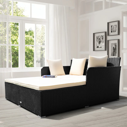 Costway Outdoor Patio Rattan Daybed Pillows Cushioned Sofa Furniture Beige