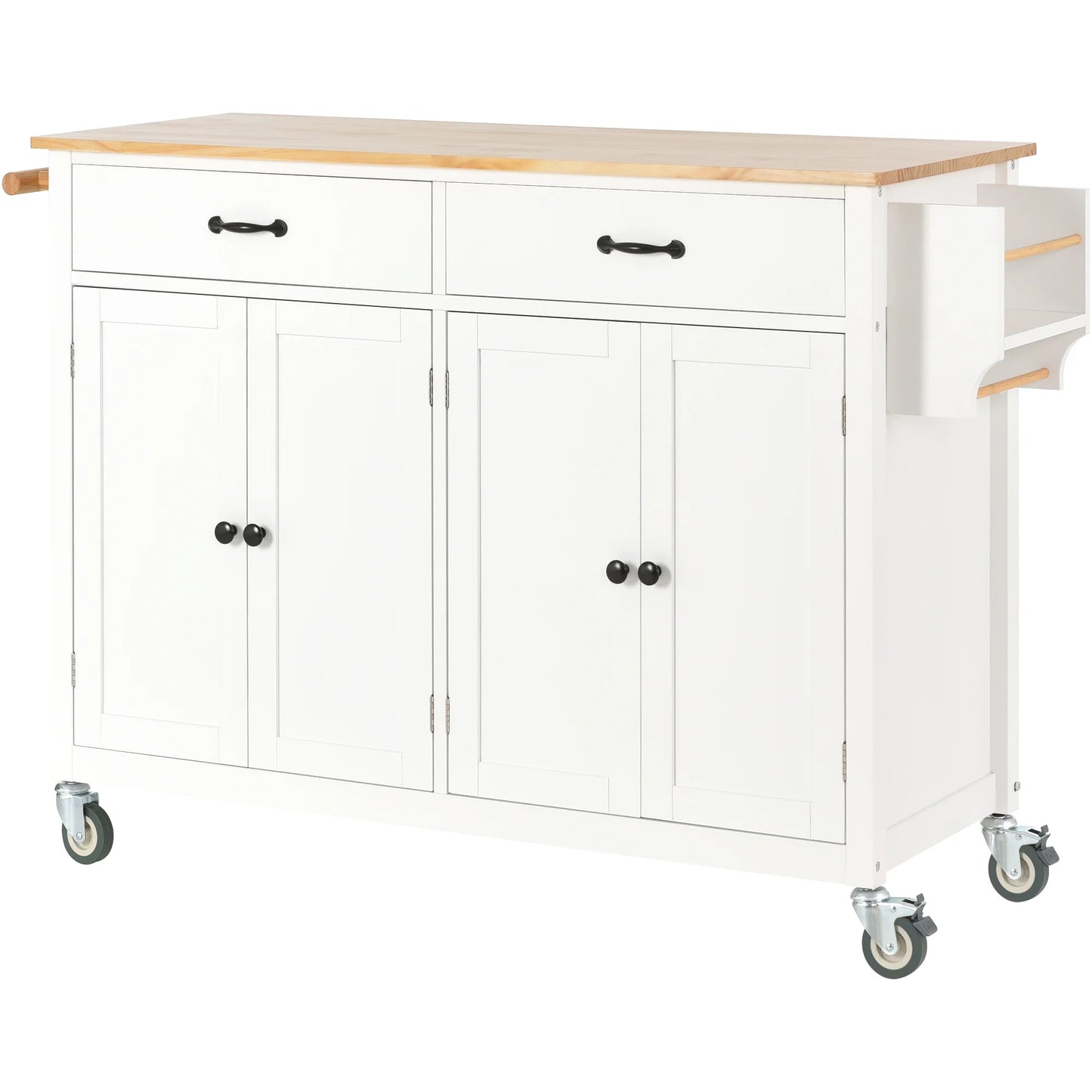 Aukfa Rolling Kitchen Island Cart with Storage Towel Racks & 4 Door Cabinet, White