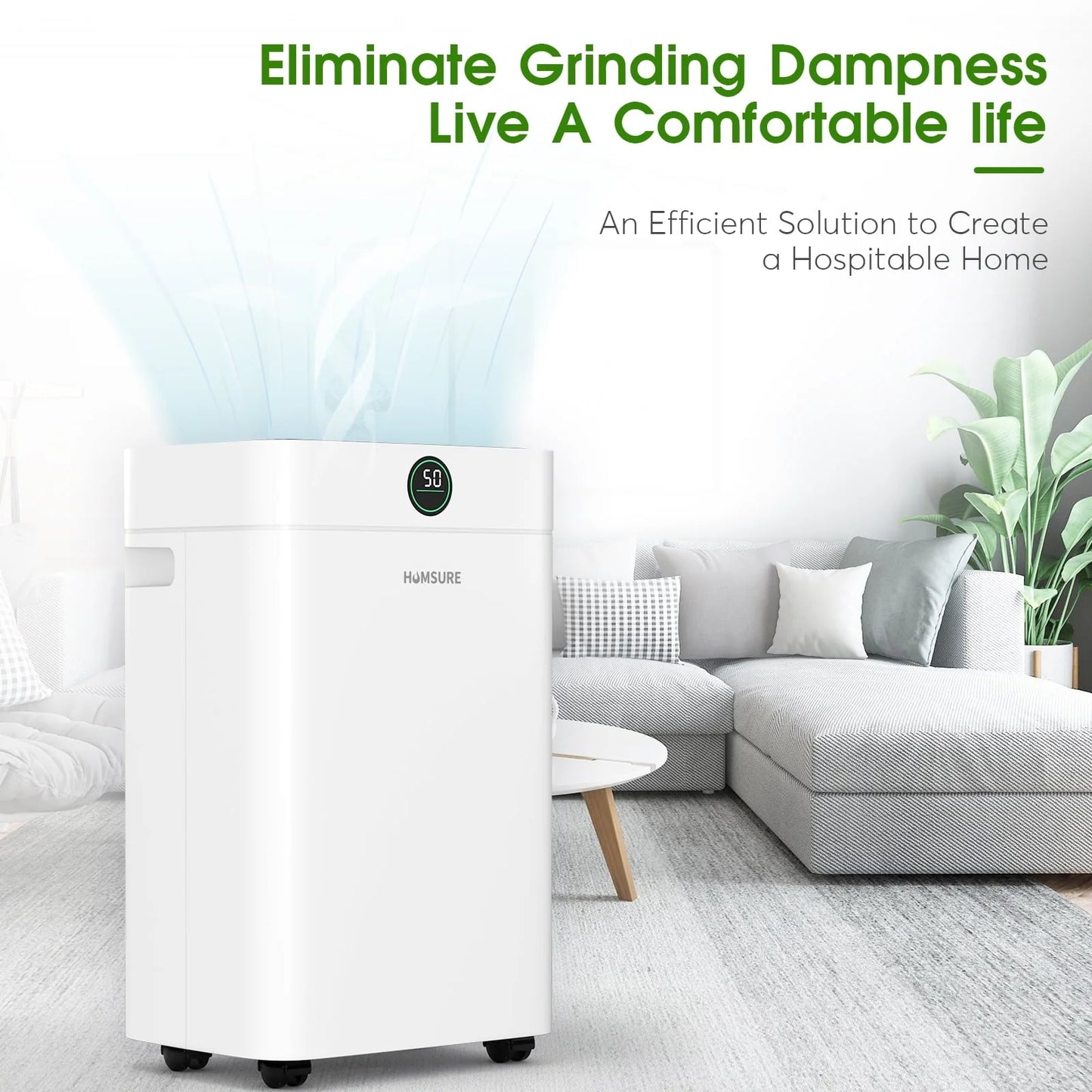 HUMSURE 35 Pint Dehumidifier 3000 Sq.Ft Room, for Basements with Drain Hose, Ideal for Large& Medium Sized Bathroom and Bedroom, Max Moisture Removal 50 Pints (95 "F, 95% RH)