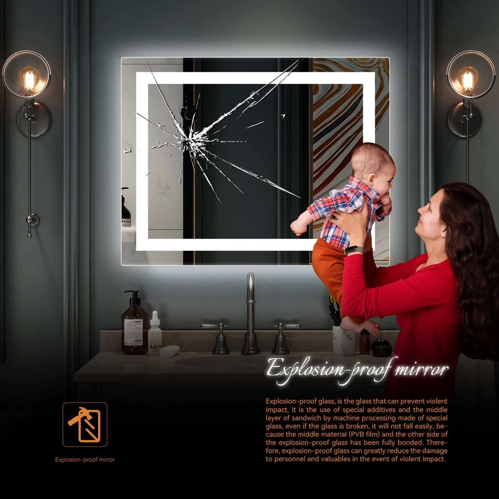 Ktaxon 32"x24" LED Lighted Bathroom Wall Mounted Mirror Vanity or Bathroom Wall Hanging Rectangle Vertical Mirror,Anti Fog+IP67 Waterproof