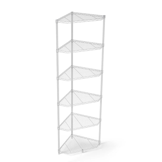 LoLado 6 Tier Shelf Corner Wire Shelf Rack Pentagonal Shelves Adjustable Metal Heavy Duty Free Standing Corner Storage Display Chrome Rack for Bathroom, Living Room, Kitchen - White