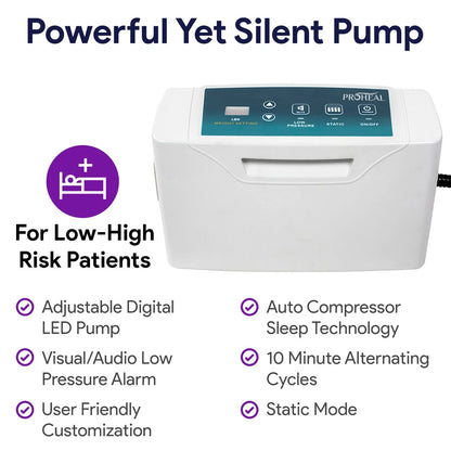 Proheal Low Air Loss Alternating Pressure Air Mattress with Digital Silent Air Pump & Side Perimeter - 36° x 80° x 8/11"