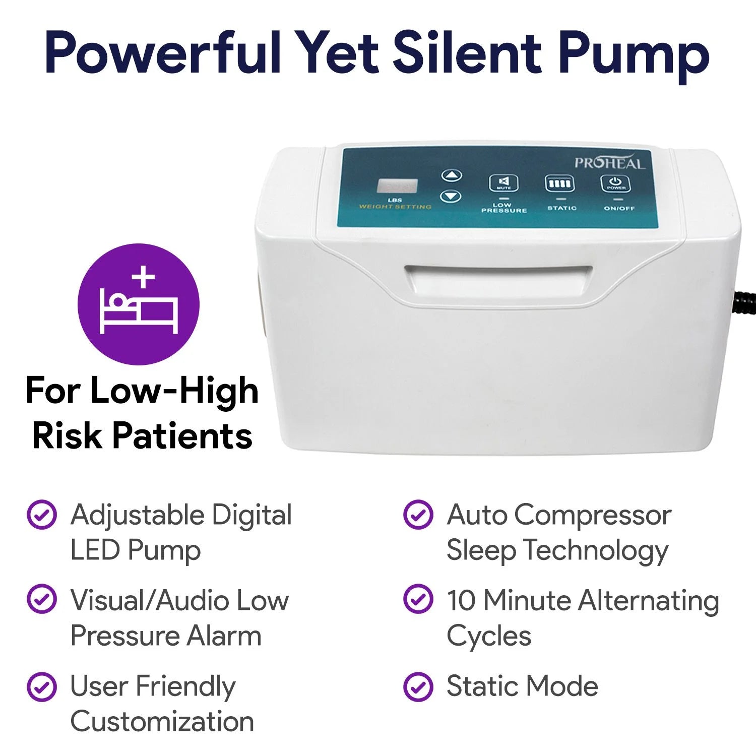 Proheal Low Air Loss Alternating Pressure Air Mattress with Pump - 3" Foam Base - 36° x 80° x 8"