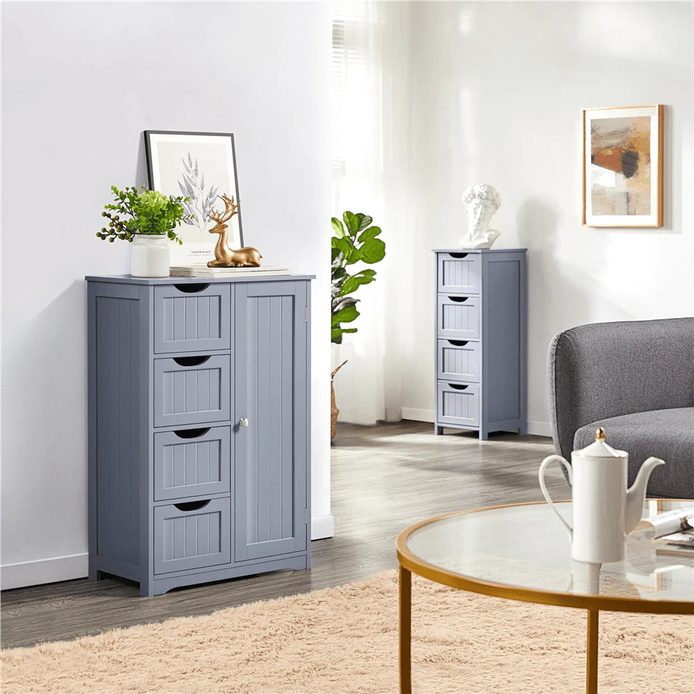 Easyfashion Wooden Bathroom Cabinet Bathroom Storage Unit with 4 Drawers, Gray