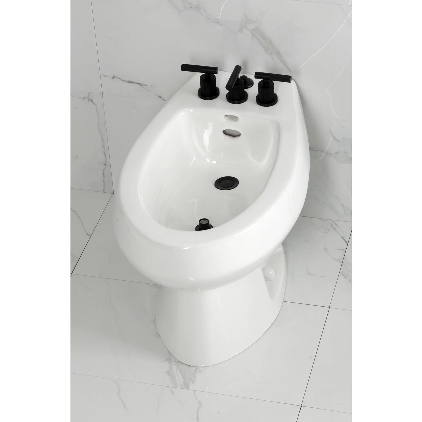 Kingston Brass KB6320KNL Convergent Three-Handle Bidet Faucet with Knurled Handle and Brass Pop-Up, Matte Black