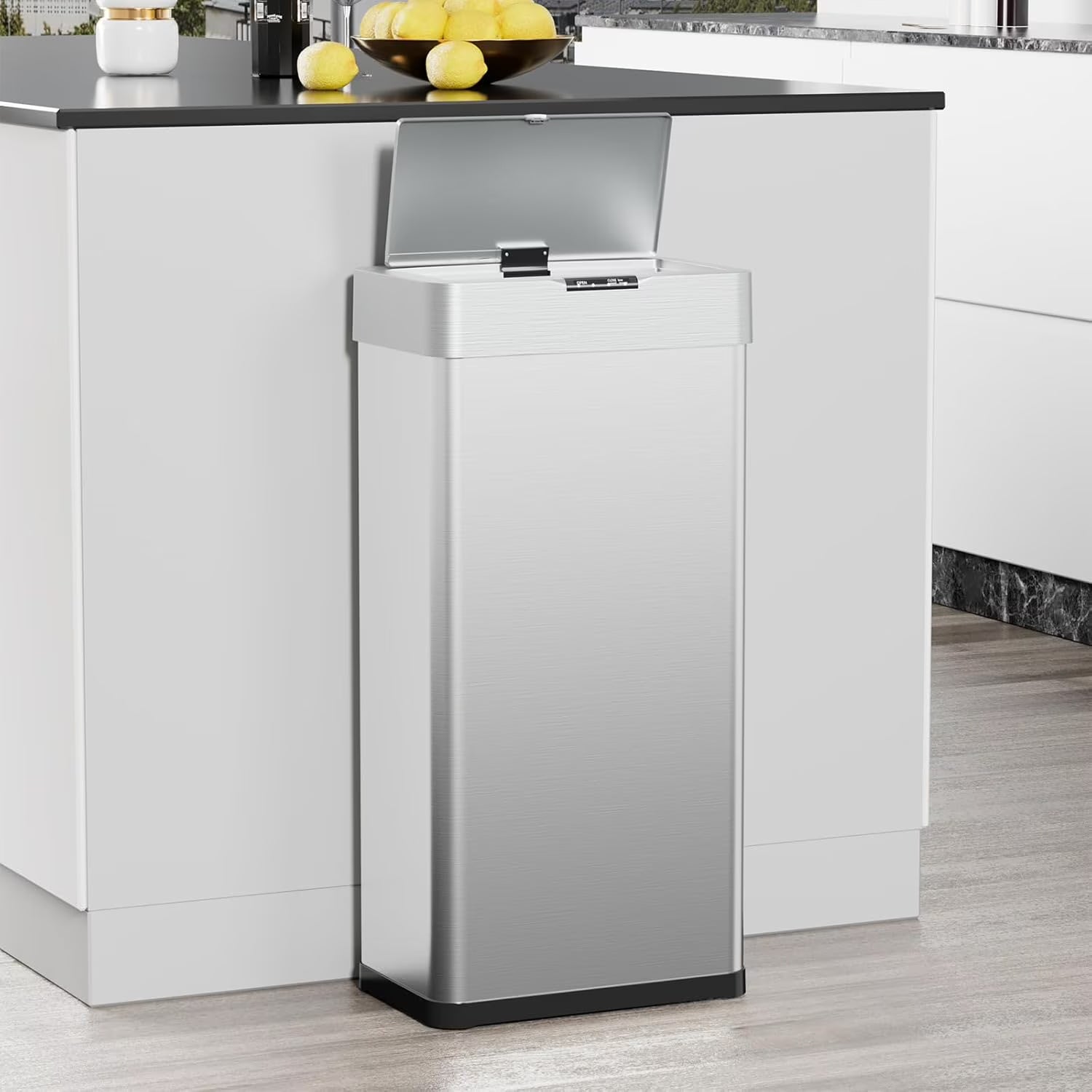 LAZY BUDDY 60 Liter/16 Gallon Stainless Steel Motion Sensor Trash Can for Kitchen, Bathroom, Rectangular