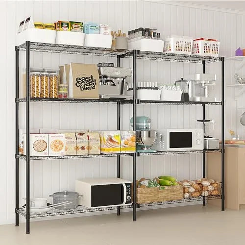 Tier Storage Shelves Standing Shelf Units NSF Wire Garage Organizer Heavy Duty Garage Shelving Unit L Shaped Clothes Rack for Corner Laundry Bathroom Kitchen Pantry Closet (Black, 4 Tire)
