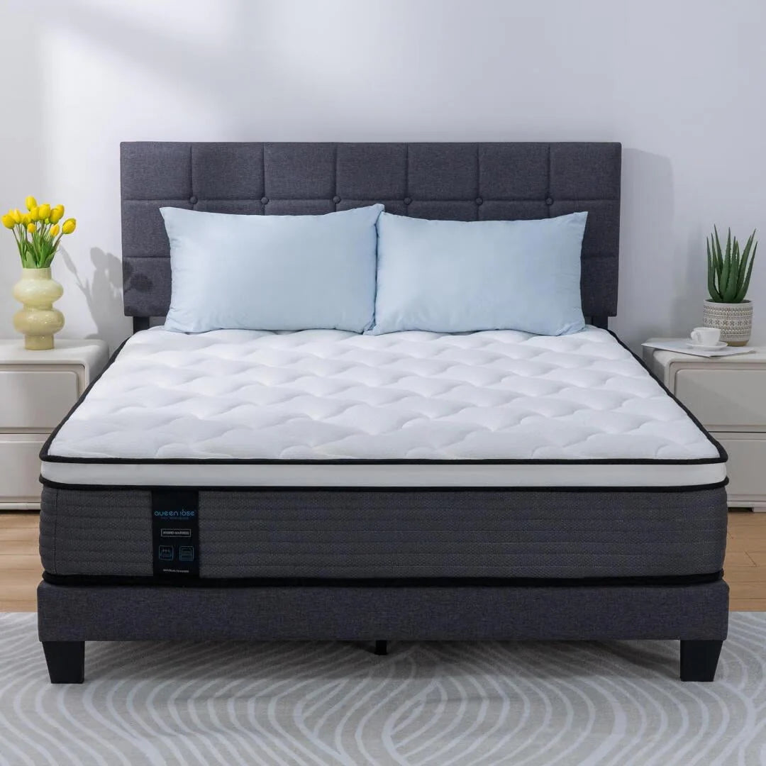 12'' Queen Hybrid Mattress, QUEEN ROSE Hybrid Firm Mattress in a Box with Gel Memory Foam, Individually Wrapped Pocket Coils Innerspring, Pressure-Relieving and Supportive, Mattress Queen Size