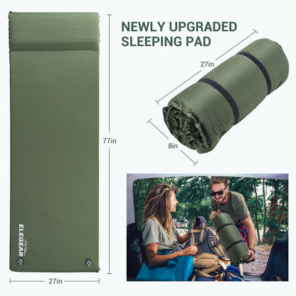 Elegear Self Inflating Sleeping Pad, 3.1" Ultra-Thick Memory Foam Camping Pad with Pillow Fast Inflating in 20s Insulated Camping Mattress Pad 4-Season Camp Sleeping Mat for Camping/Car/Tent