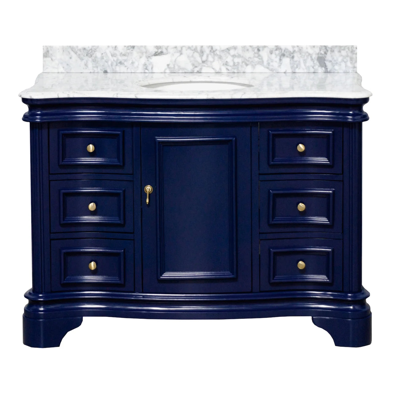 Katherine 48" Bathroom Vanity with Royal Blue Cabinet and Carrara Marble Top