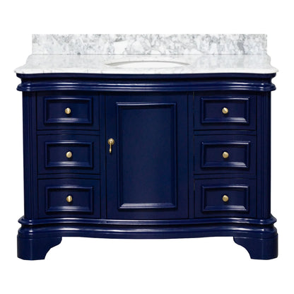 Katherine 48" Bathroom Vanity with Royal Blue Cabinet and Carrara Marble Top