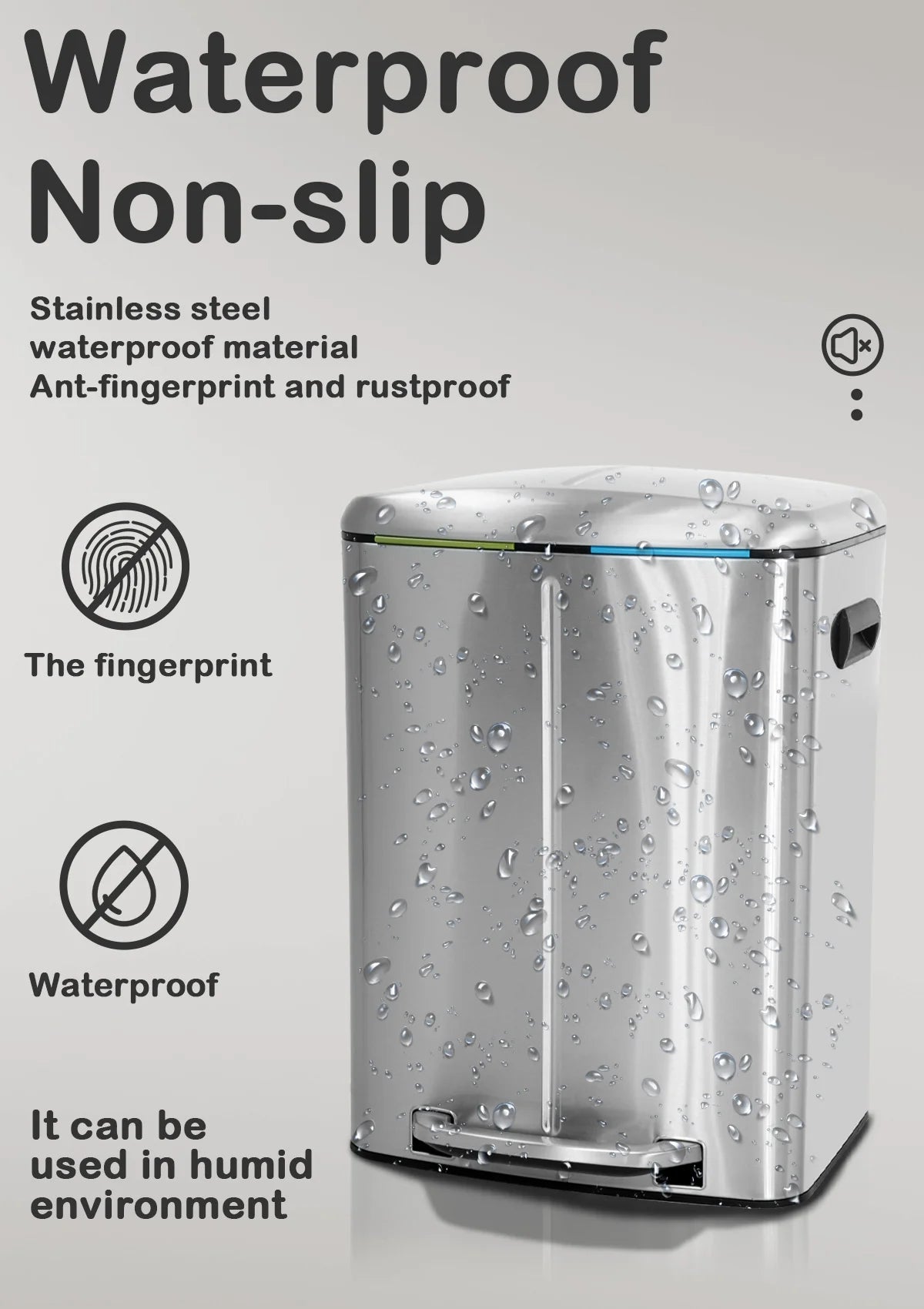 10 Gallon Dual Compartment Trash Can and Recycle Bin, Stainless Steel Foot Pedal Garbage Can Bathroom Double Trash Can Recycling for Kitchen with 2 x 5 Gallon Removable Inner Buckets, Soft Close