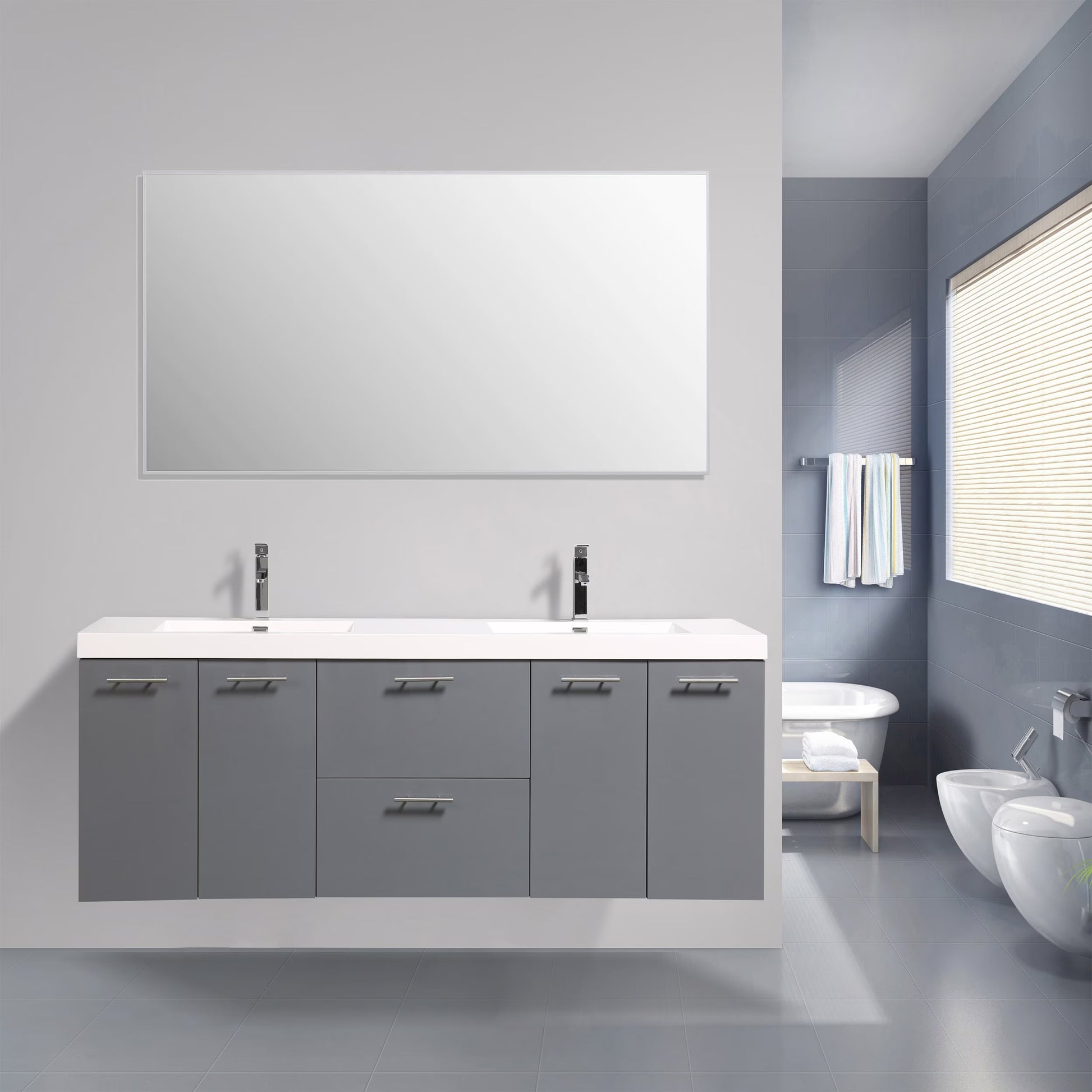 Eviva Luxury 84 inch Rosewood Bathroom Vanity with Integrated Acrylic Sinks