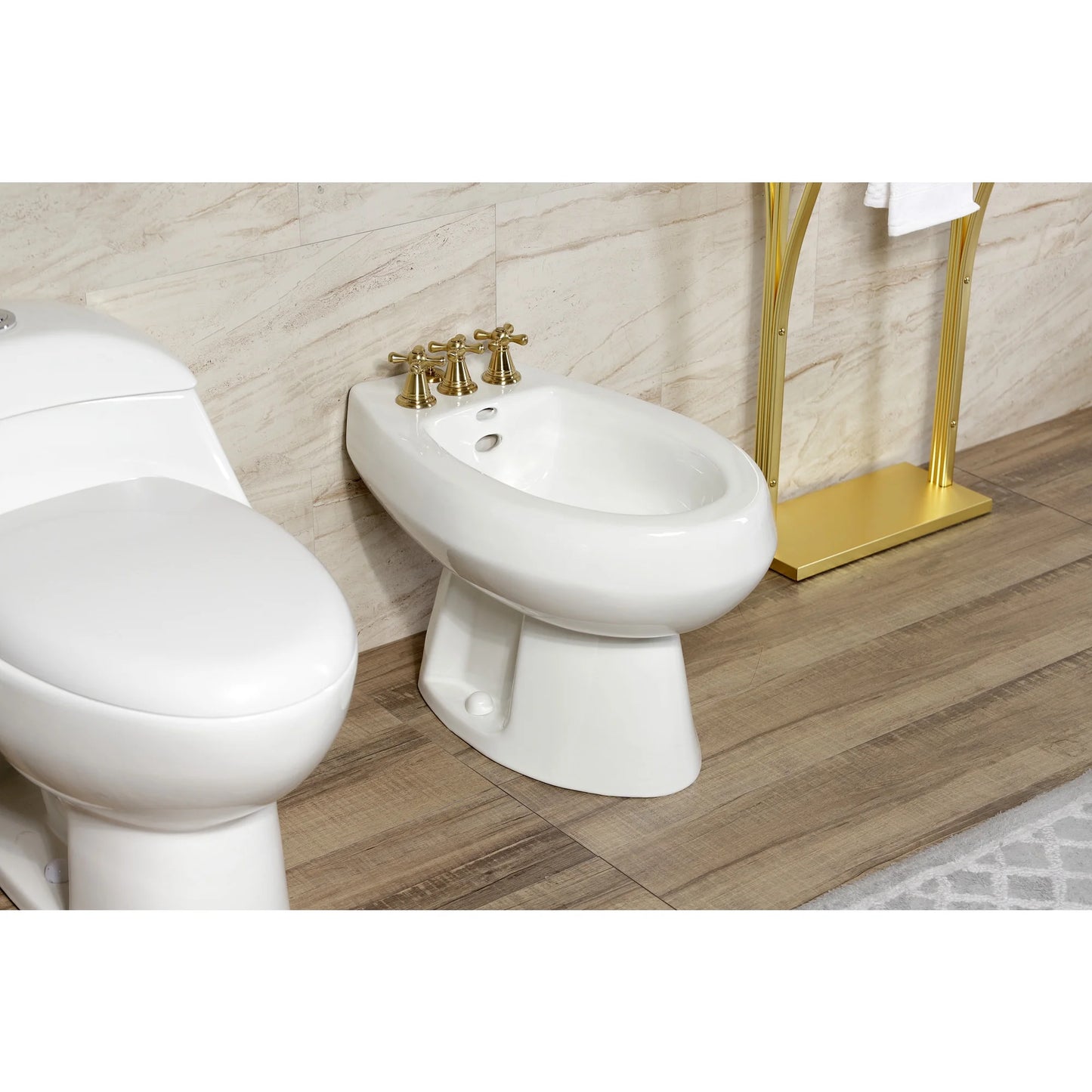 Kingston Brass KB327AX Victorian Three-Handle Bidet Faucet with Brass Pop-Up, Brushed Brass