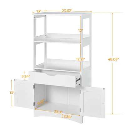 Kitchen Sideboard Pantry Cabinet Tall Freestanding Storage Cabinets with Shelves and Drawer for Bathroom Home Office, White
