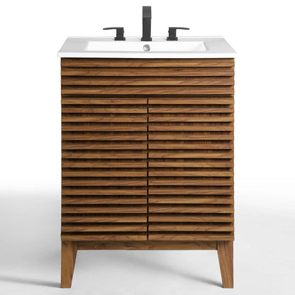 Modway Render Bathroom Vanity in Walnut White