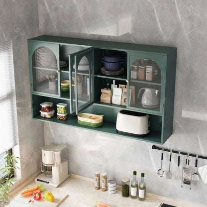 Dasun 47.25" Four-door Glass Wall Cabinet Storage, Wall-mounted, Suitable for Kitchen, Living Room, Bathroom(Black)