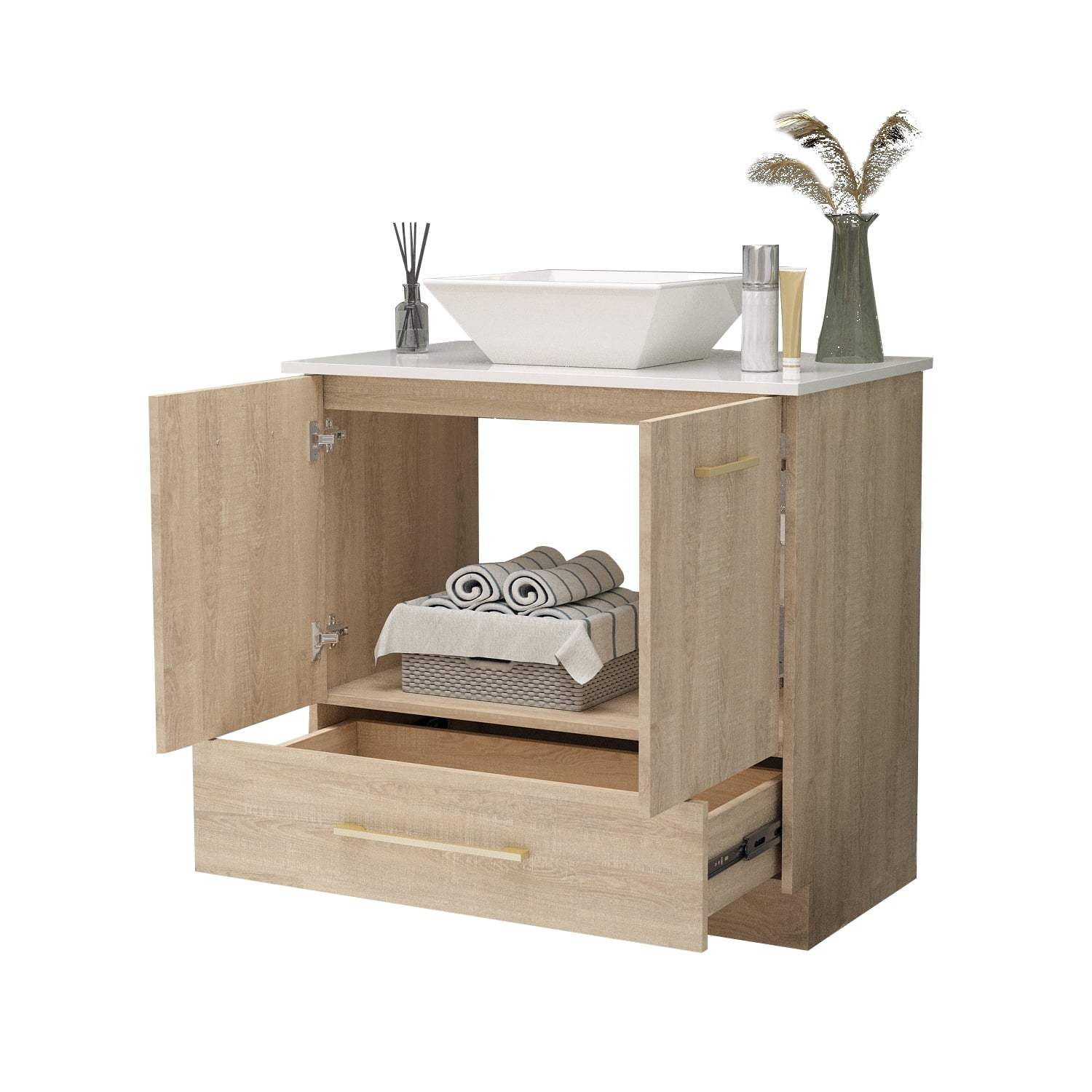 OXYLIFE 30 inch Bathroom Vanity Storage Cabinet with Sink for Bathroom, Oak