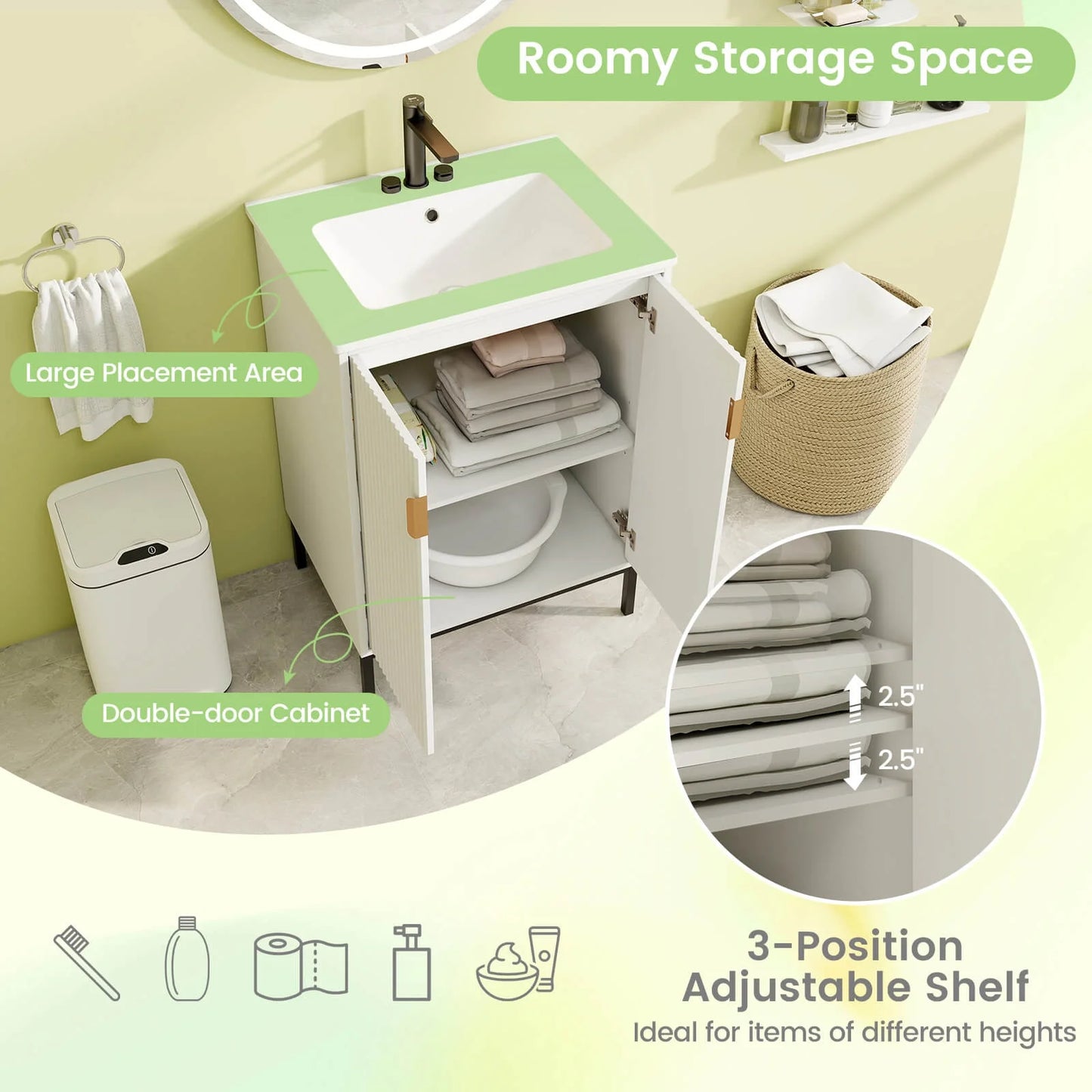 Costway Bathroom Vanity with Sink Combo 24 Inch Freestanding Bathroom Sink Cabinet White