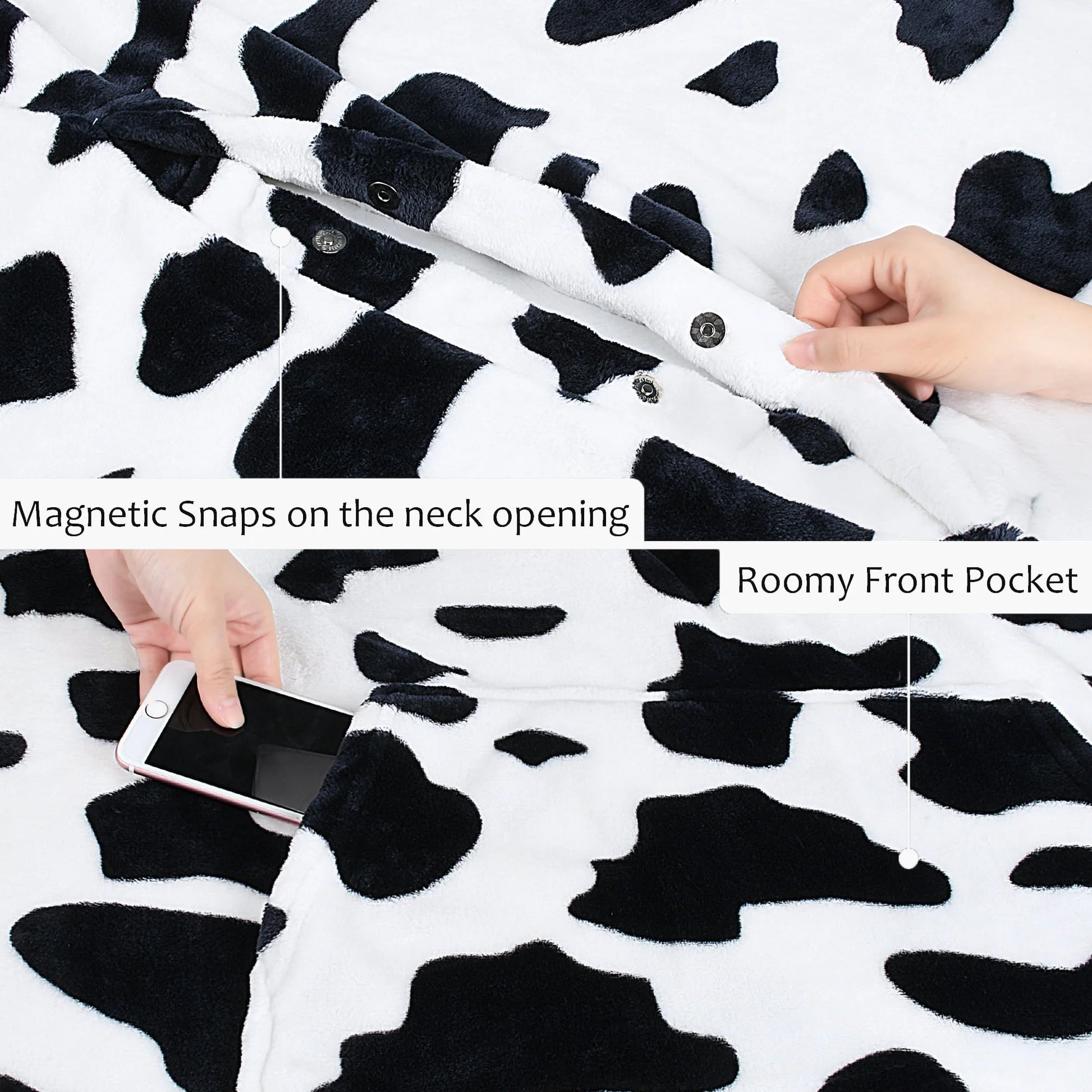 Catalonia Fleece Wearable Blanket Poncho for Adult Women Men, Wrap Blanket Cape with Pocket | Warm, Soft, Cozy, Snuggly, Comfort Gift, No Sleeves | All-Season, Cow