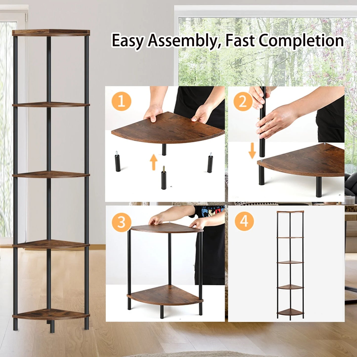 SUNMORY Corner Shelf Stand, 5 Tier Corner Bookshelf Plant Stand Storage Shelf for Bathroom Display Shelf for Living Room