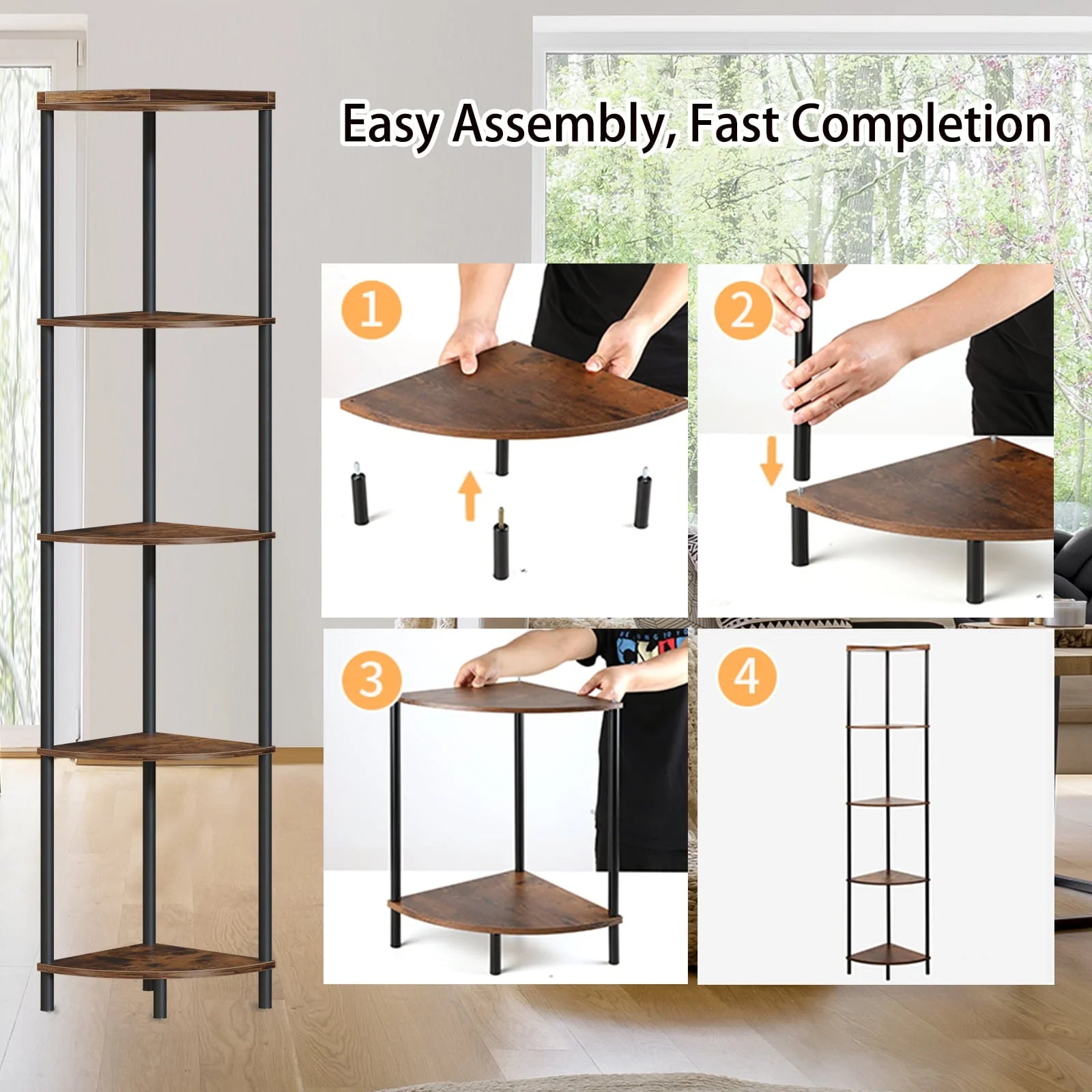 SUNMORY Corner Shelf Stand, 5 Tier Corner Bookshelf Plant Stand Storage Shelf for Bathroom Display Shelf for Living Room
