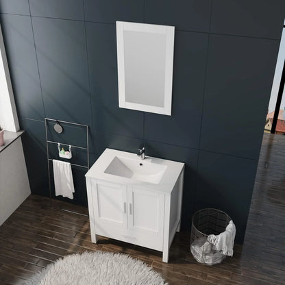 Goodyo 30" White Bathroom Vanity and Sink Combo Modern Drop in Sink Bathroom Cabinet with Mirror and Drain