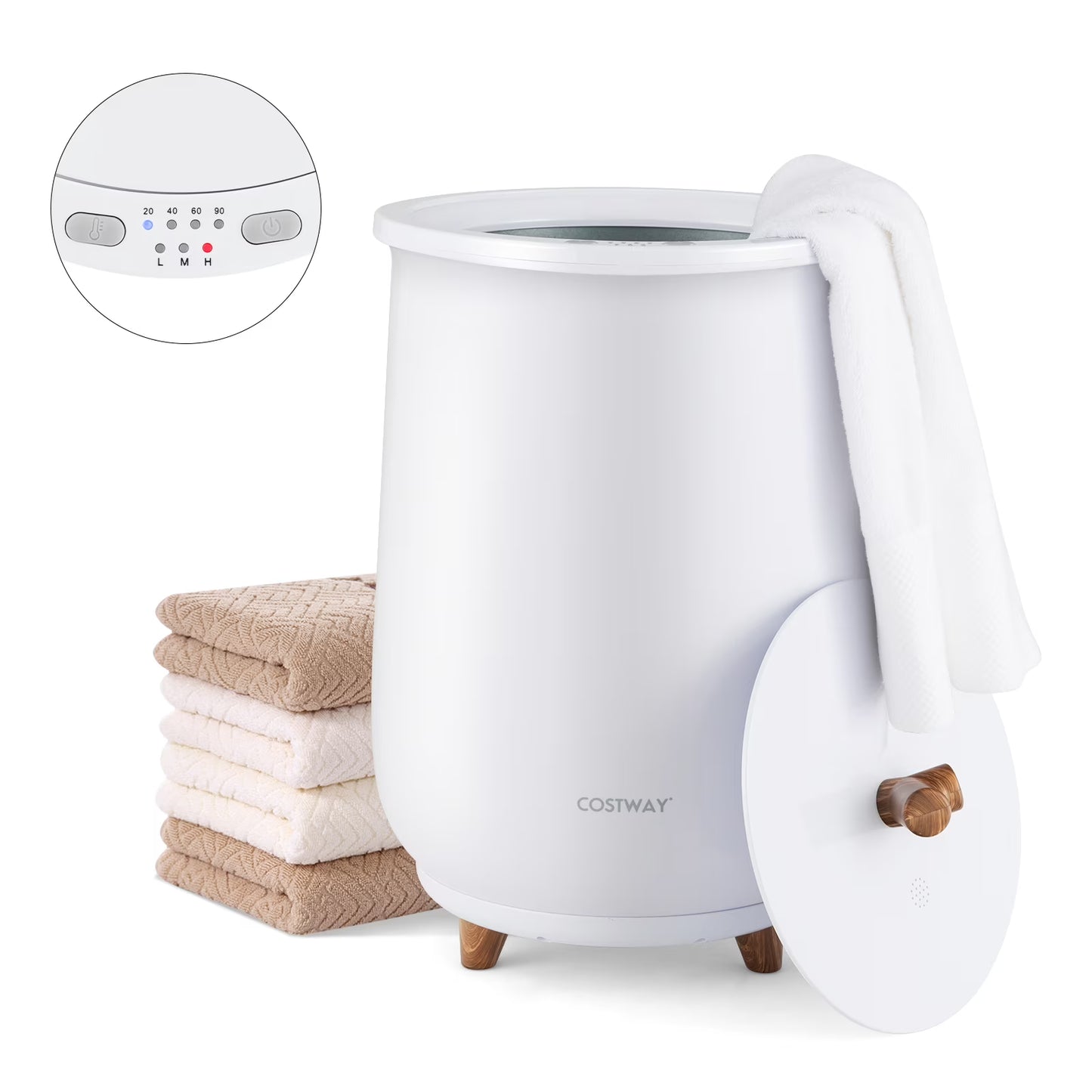 Costway 23L Bathroom Towel Warmer Bucket 4 Timer with Fragrance Holder & 3-Level Heating Brown