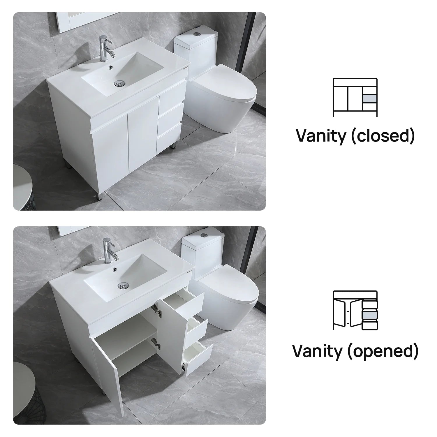 Wonline 24" Wall Mounted Bathroom Vanity with Sink, White Cabinet with Two Drawer and Mirror Chrome Faucet