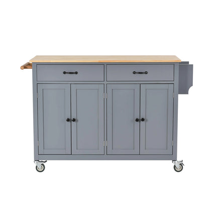54.3" Kitchen Island Cart with Solid Wood Top and Locking Wheels, Large Trolley Cart with 4 Door Cabinet and 2 Drawers, Spice Rack, Towel Rack,Kitchen and Dining Room Utensils Organizer on Wheels,Blue