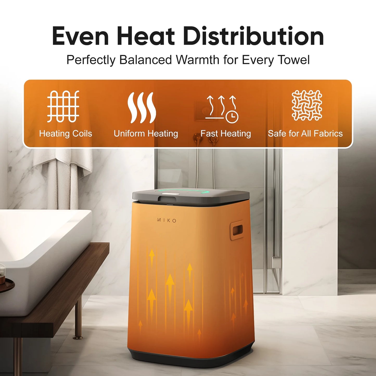 Miko Nest 23L Electric Bucket-Style Towel Warmer, 450W, White Plastic Finish Warms Towels, Robes, Blankets & Pajamas for Spa-like Comfort