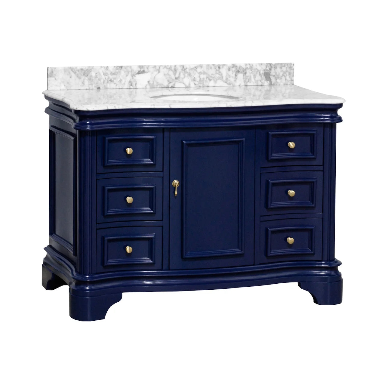 Katherine 48" Bathroom Vanity with Royal Blue Cabinet and Carrara Marble Top