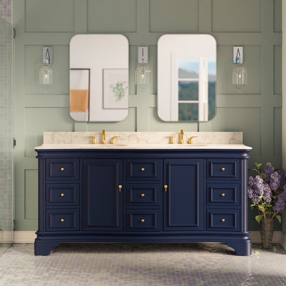 Katherine 72" Double Bathroom Vanity with White Cabinet and Carrara Marble Top
