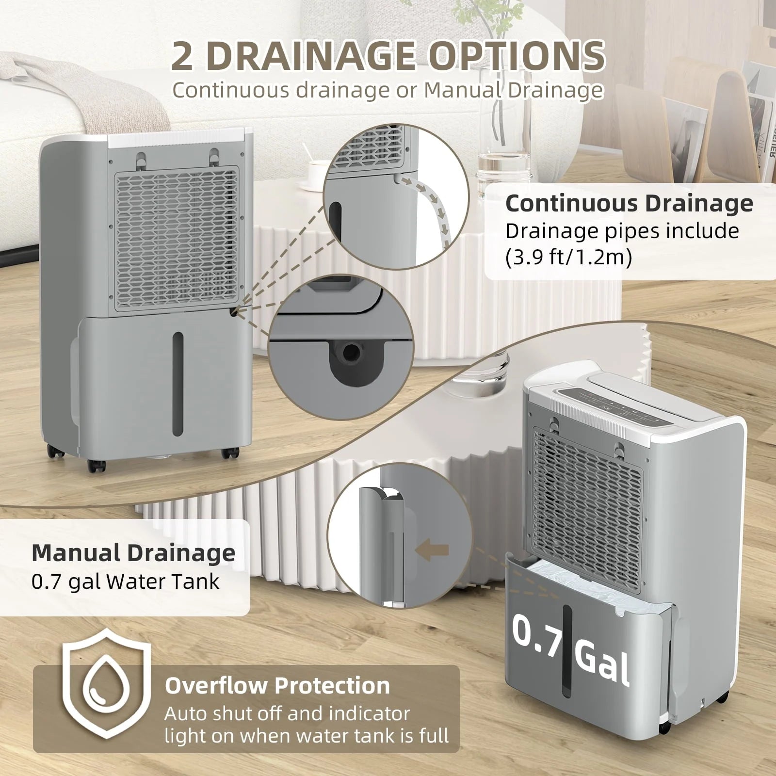 Rocyis 70 Pints 4,500 Sq. Ft. Home Dehumidifier for Large Room, Basement with Auto Shut off, Drain Hose, Reusable Filter Humidity Control for Bedroom, Bathroom