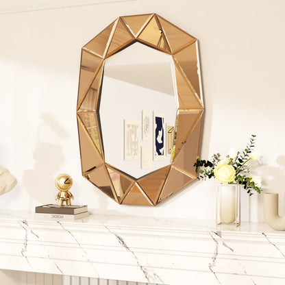 LUVODI Geometric Mirror Wall 28 x 39 inch Art Mirror Green 3D Glass Beveled for Bathroom Living Room