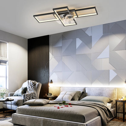 Garwarm Modern Black LED Ceiling Fan With Lights Low Profile 35" Dimmable Square with Remote Rectangle Light Fixture for Kitchen,Bathroom,Balcony,Living Room