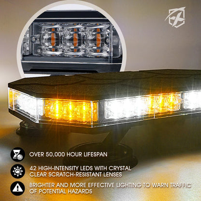 Xprite 42 LED High-Visibility 14" Rooftop Strobe Light Bar Vehicle Safety Emergency Beacon, Magnetic Base, Weatherproof - Amber