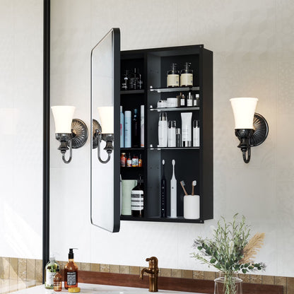 Joqixon Recessed Medicine Cabinets for Bathroom with Mirror: 16x24 Wall Mount Mirrored Vanity Chest - 16 x 24 inch Small Storage Cabinet with Adjustable Shelves