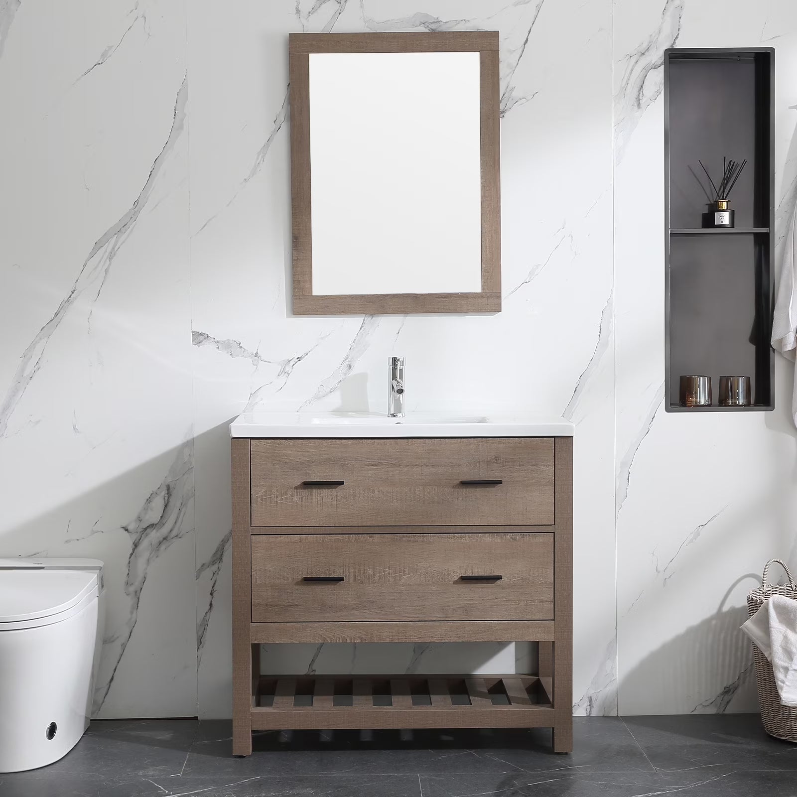 Wonline 32" PB Board Bathroom Vanity with Undermount Sink& Mirror