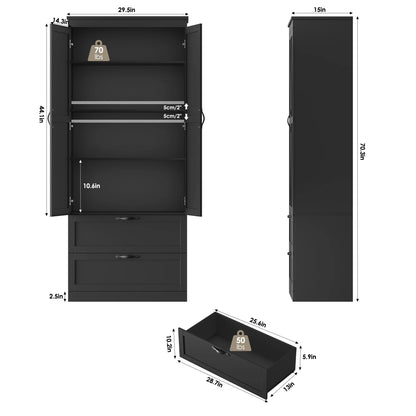 Homfa 70.3"H Bathroom Storage Cabinet, Farmhouse Linen Storage Cabinet with 2 Drawers, White