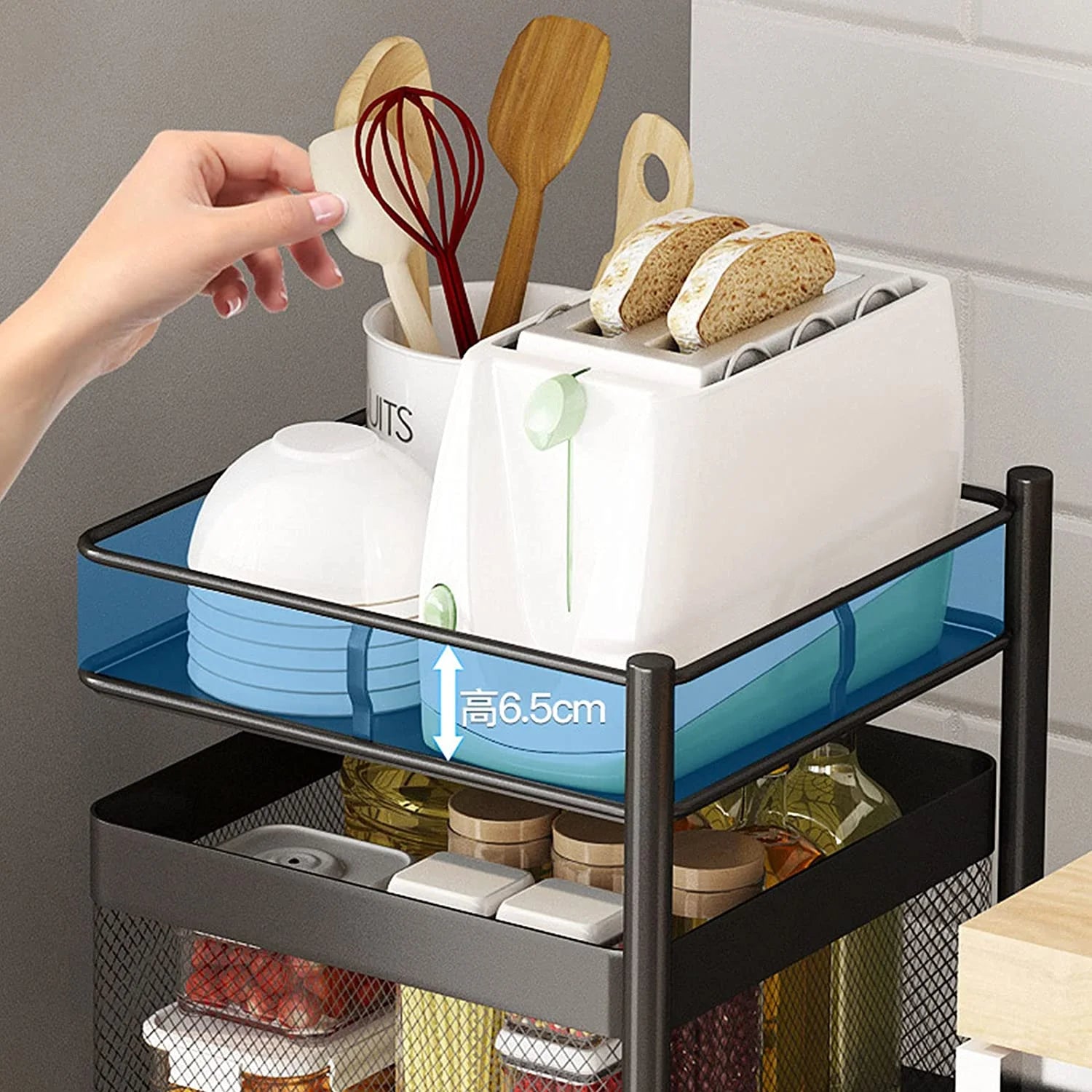 MONIPA 4 Tier Rotatable Baskets Storage Rack,Black Baskets Shelf 360° Ratate,Large Capacity Storage Trolley with 4 Wheels for kitchen,Bathroom,Living room (Square)