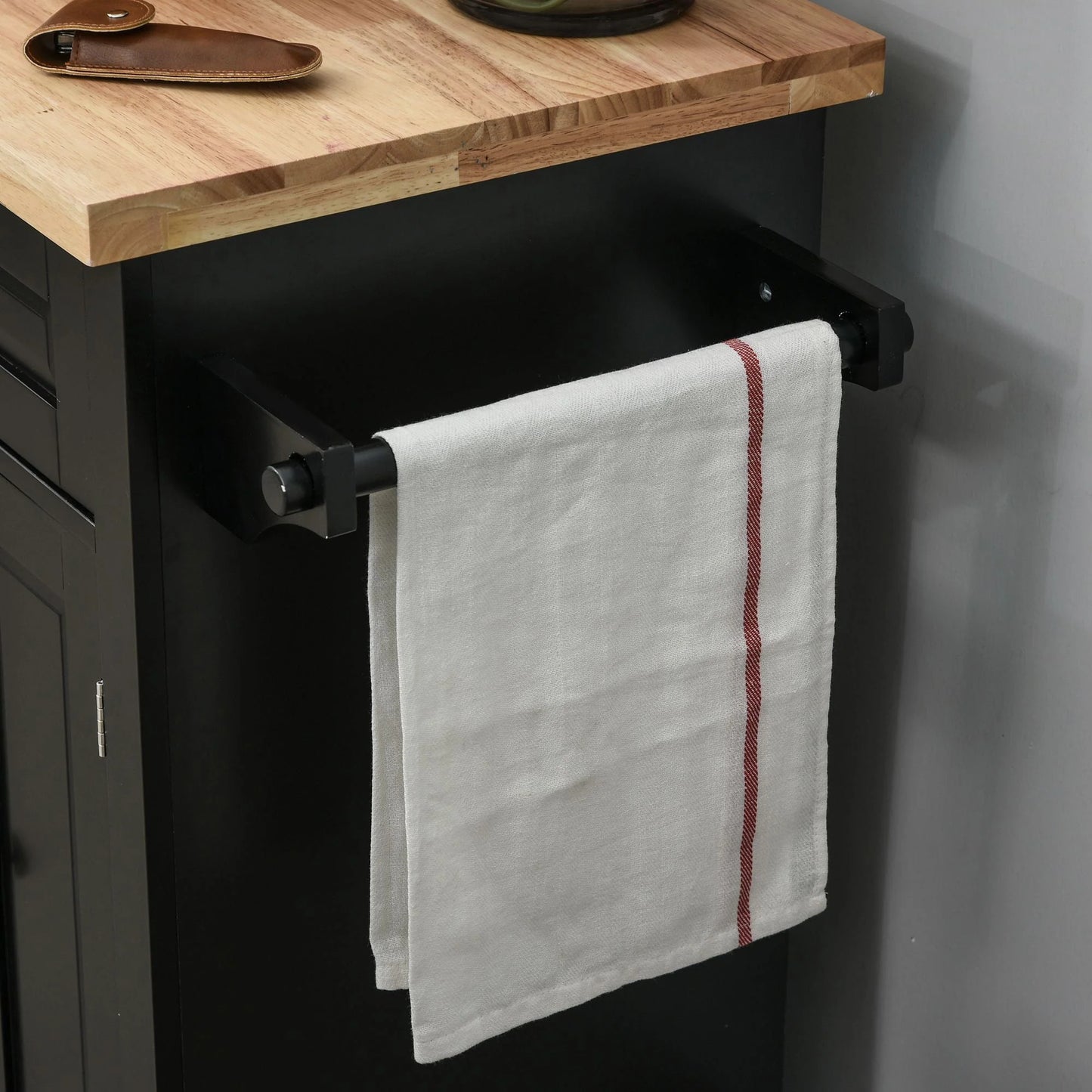 HomCom Rolling Kitchen Island Cart with Rubber Wood Top, Spice Rack, Towel Rack & Drawers