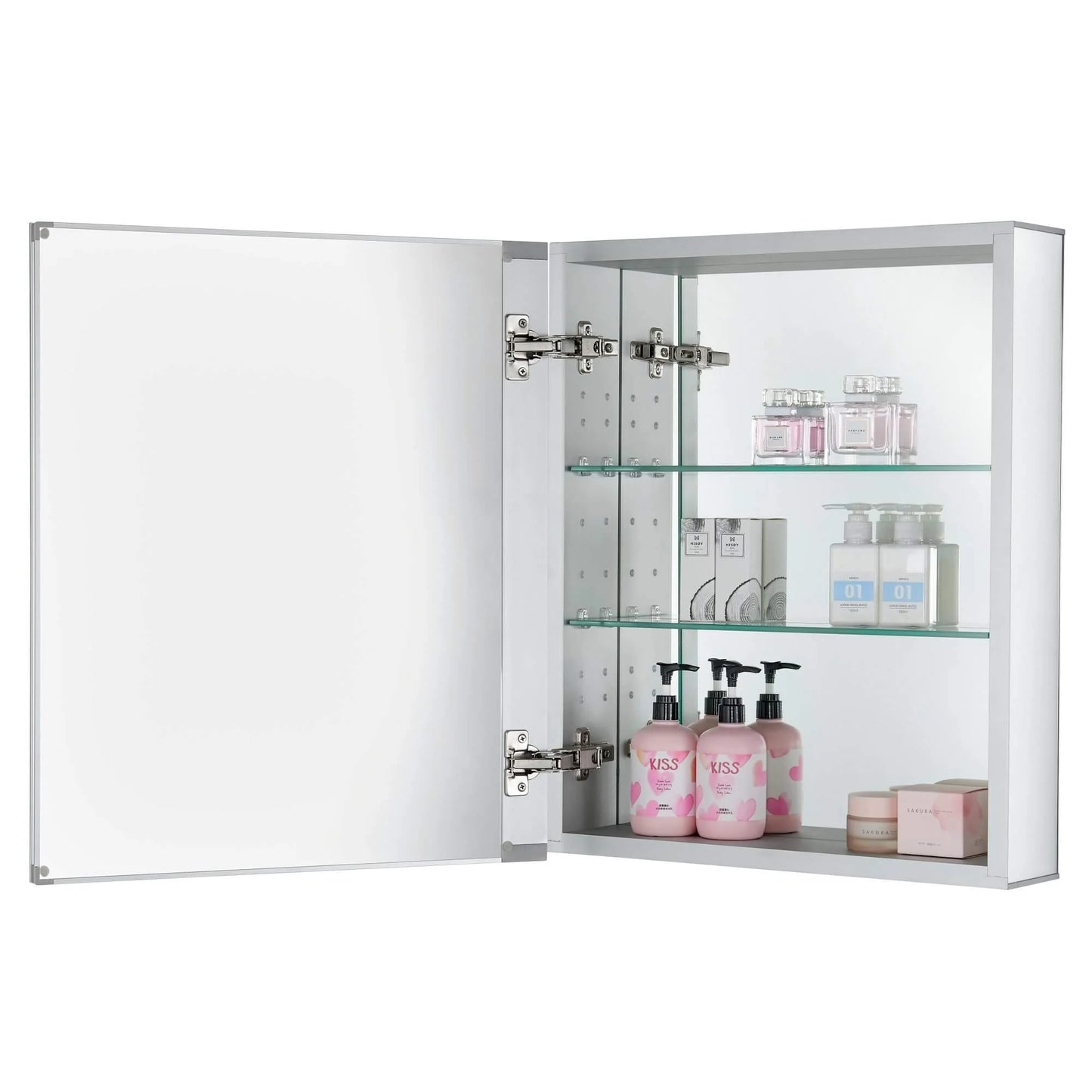 Fine Fixtures Bathroom Medicine Cabinet, Aluminum, Recessed/Surface Mount, Right/Left Hinged, Mirrored Interior Grey 15 X 24 Mirrored Finish