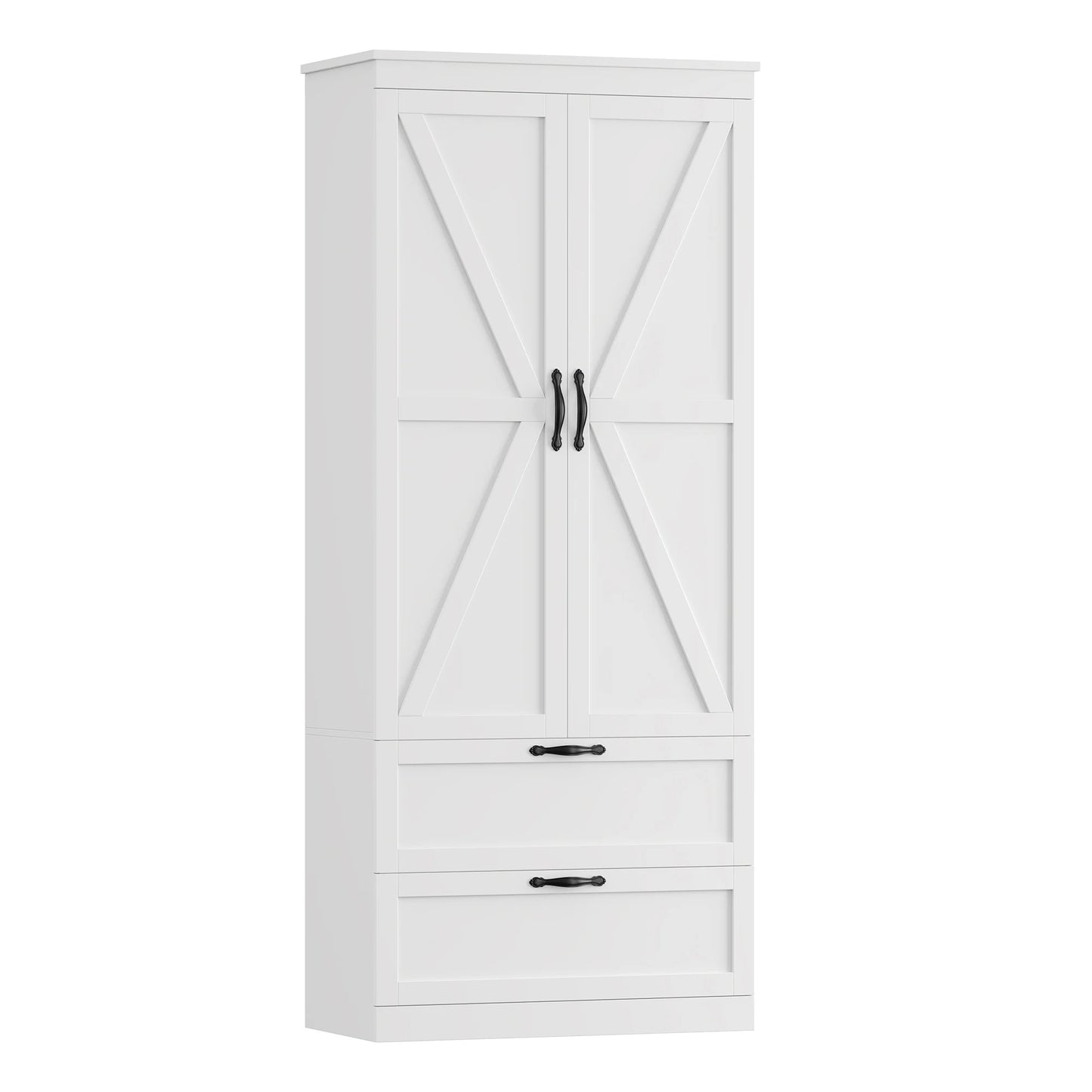 Homfa 70.3"H Bathroom Storage Cabinet, Farmhouse Linen Storage Cabinet with 2 Drawers, White