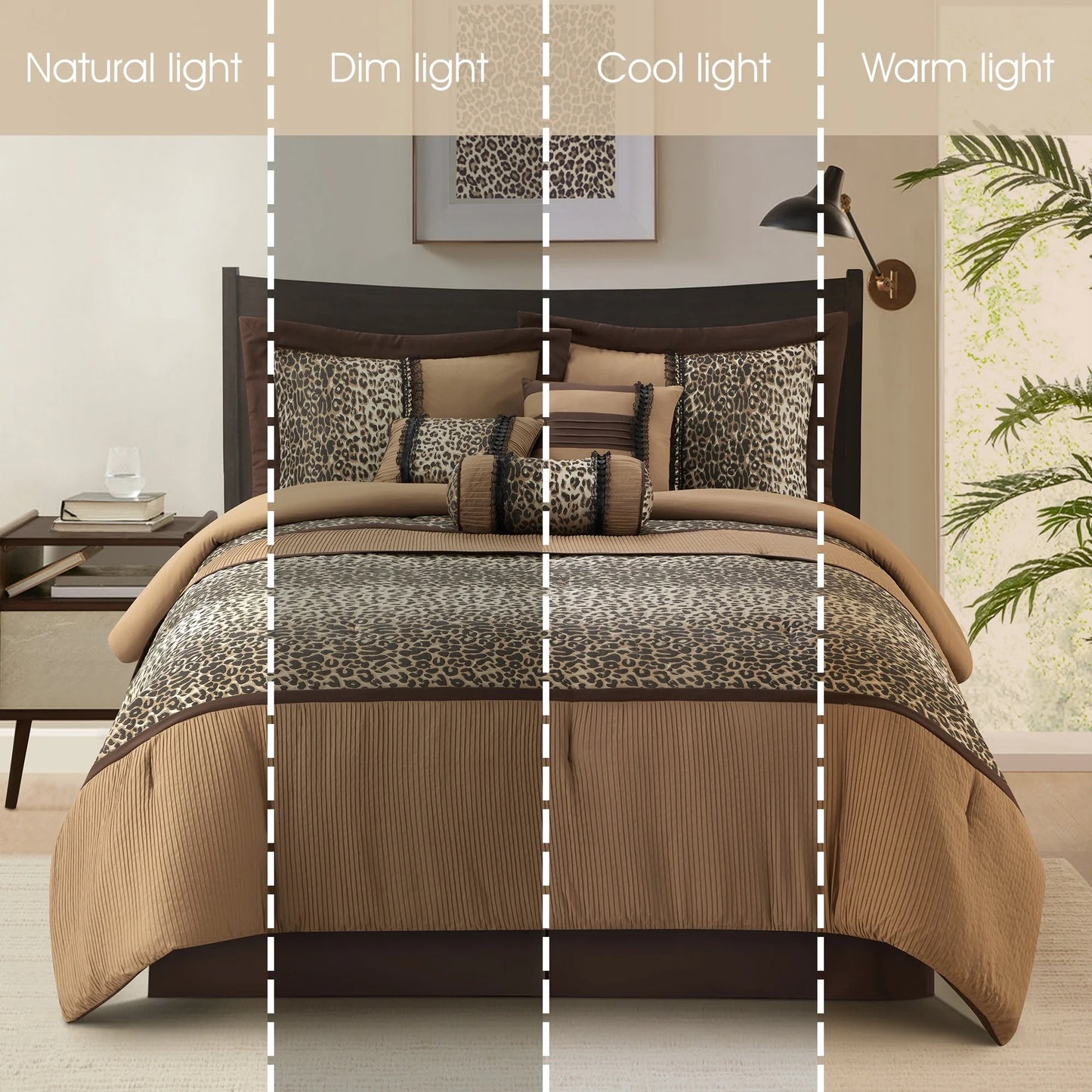 Nanshing Sadie 7-Piece Animal Print Bedding Comforter Set, Brown/Taupe, California King