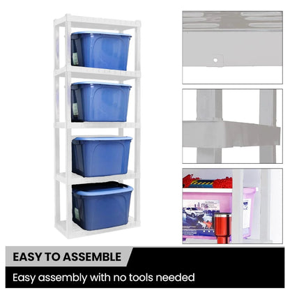 Oskar 5 Tier Plastic Shelves - Bathroom, Kitchen, Garage Storage - Heavy Duty, Stackable, No Tools, White 5-Tier-Small White
