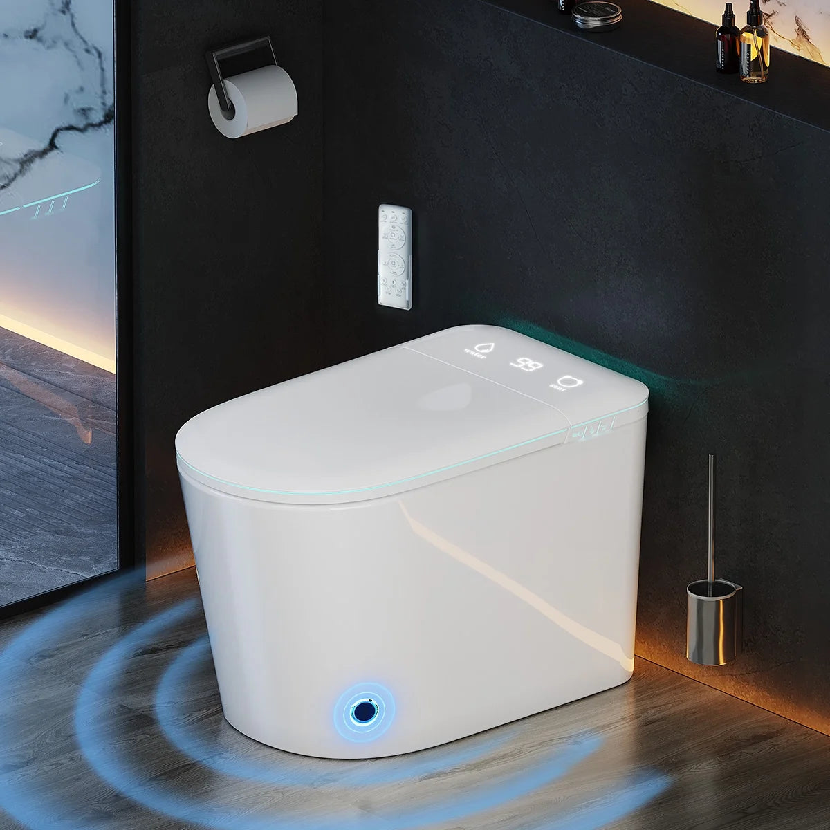 Smart Toilet with Bidet Built in, Bidet Toilet with Heated Seat and Night Light, Modern Tankless Toilet with UV for Bathroom, One Piece Toilets with Soft Close, Dryer, Foot Sensor, Auto Lid& Seat