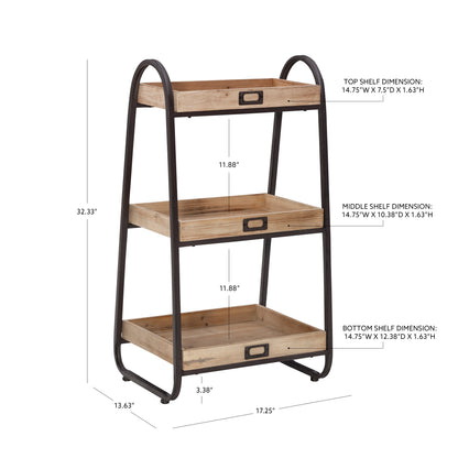 Linon Three Tiered Bath Stand, Rustic Brown, 32.5 inches Tall