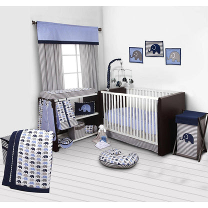 Bacati Elephants 10 Piece Crib Bedding Set. Blue/Gray